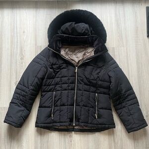 Calvin Klein Black Puffer Jacket with Fur Hood